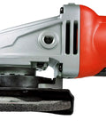 Five Pack 4-1/2 Inch Hubbed Grinding Wheels mounted on a red angle grinder