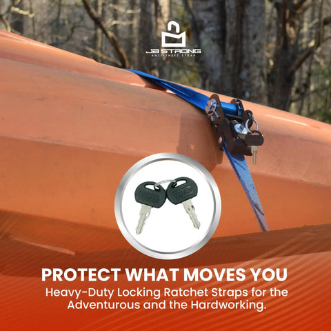 Lock It Down Pat With These Tangle Free Anti Theft Ratchet Straps 2 Pack Featuring Keyed Locks Cut Resistant Webbing and A Comfy Grip for Secure Heavy Duty Tie Downs That Keep Things Tight with keys on kayak