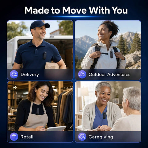 Image showing Compact Wearable Body Cam With Straight Up 1080p Hd Clips And Reliable Infrared Night Vision for delivery, outdoor, retail, and caregiving.