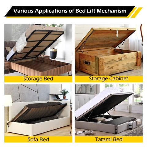 Various applications of Heavy Duty Hydraulic Bed Lift Mechanism Four Point Six Foot Gas Shocks 176 To 226 Pound Capacity.