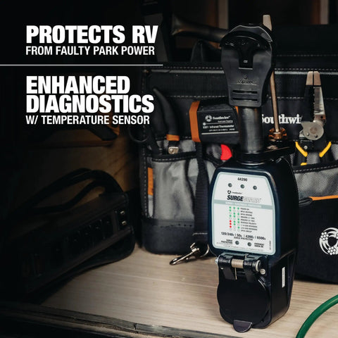 Portable RV Surge Protector 50 Amp For Pop Up Campers And Travel Trailers, Detects Faulty Park Power, 120 To 240 Volts