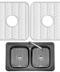 Two Pack Kitchen Sink Protectors 12 By 11 Inch Plastic Grid Mats White Dish Rack Shield That Prevents Stains Scratches And Damage Dishwasher Safe Durable Sink Protector For Everyday Use in a double sink
