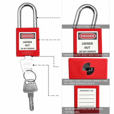 Lockout Tagout Five Pack Identical Padlocks Red Color With Two Keys Per Lock Key Alike Safety Locks For Stations And Devices