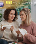Two women using Beginner Embroidery Kit With Magnetic Needle Minder, 4K Video Tutorials, Pre Printed Floral Patterns, Bound Guide