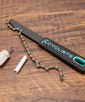 Pro Grade Cassette Removal Tool Kit With Chain Whip And Lockring Tool 5mm And 12mm Guide Pins Fits Shimano HG Freewheel Cassettes Easy Gear Maintenance For Quick Clean And Replacement featuring chain whip, lockring tool, and guide pins on wooden background.