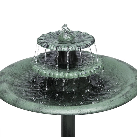 35 Inch Outdoor Pedestal Water Fountain With 3 Tier Cascade, Durable Resin Birdbath For Garden Patio Deck And Backyard Green Finish close-up