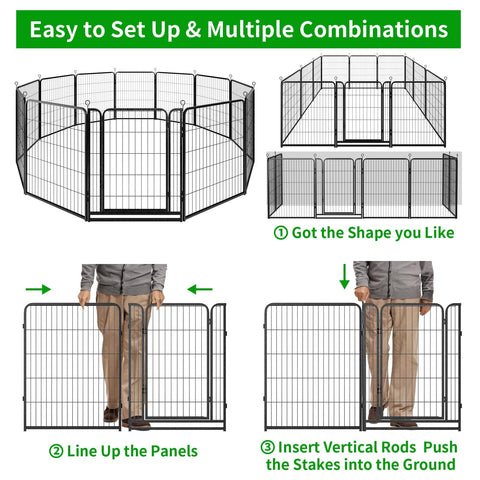 Outdoor Dog Playpen Extra Wide 12 Panel Fence Heavy Duty RustProof Coated with Doors 40 Inch Height assembly instructions