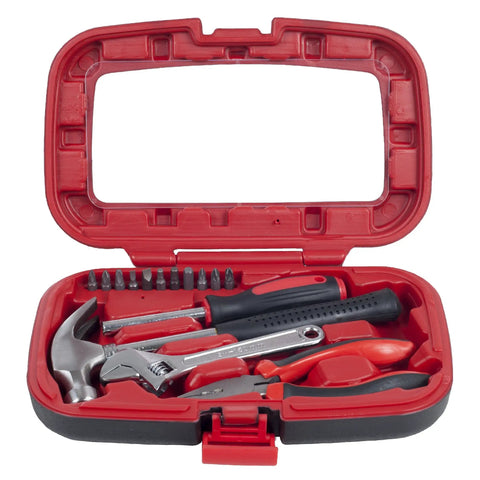 15-Piece Household Tool Kit With Hammer, Multi-Bit Screwdriver, Pliers, Wrench And More Essentials For DIY Projects In A Handy Red Toolbox For Quick Home Repairs And Everyday Fixes