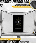 Heavy Duty 10x7ft Golf Practice Net For Backyard Driving with target cloth and fiberglass rod, front view.