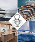 Round Flush Pull Ring Handle 316 Stainless Steel Recessed Pull for boats and furniture with yacht and kitchen background