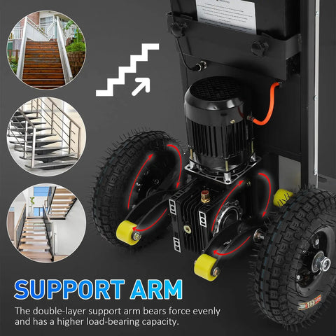 Powerful 1200W Stair Climbing Dolly With Motorized Track System Heavy Duty Folding Stair Climber Cart Handles Up To 881 Lbs support arm detail