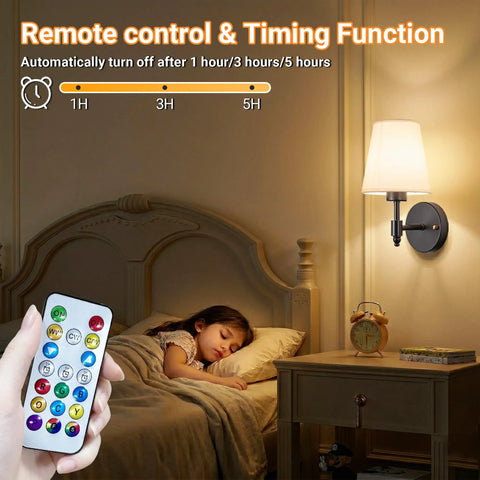 Girl sleeping under Two Pack Wireless Battery Operated Wall Sconces With 10000mAh RGB Rechargeable Magnetic Bulbs, Remote Control