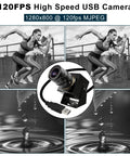 Top Tier High Speed Monochrome Usb Camera Boasting Rock Solid Global Shutter Tech Cuts Rolling Artifacts Dead Flat showing zoom lens and USB connection.