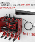 Power Tool Organizer Wall Mount With Charging Station For Garage And Workshop, 3 Layer Storage Rack, 4 Drill Storage Shelves With Hooks, Heavy Duty Drill Bit Rack, 8 Outlet Power Strip, Pegboard Mount