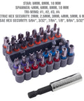33 Piece Tamper Proof Security Bit Set With One Quarter Inch Hex Bit Holder Includes Torx Hex Tri Wing Spanner And Star Security Bits in holder