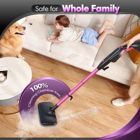 Heavy Duty Steam Mop Cleaner With Self Standing Base And Swivel Head High Temp Handheld Steamer For No Sweat Cleaning crumbles on hardwood floor.