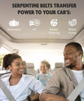 Family in a car illustrating how EPDM Serpentine Drive Belt 6PK2240 powers alternator, A/C, power steering, water pump
