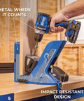 Top Shelf Pocket Hole Jig 720 Pro With Killer 20 Volt Cordless Drill Driver Combo Kit, showing metal components and impact resistant design.