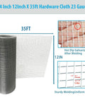 Premium Galvanized Hardware Cloth 1/4 Inch 23 Gauge Welded Steel Mesh Roll, 12x35 feet, ideal for chicken coops and garden fences.