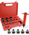 Pro Grade Hollow Punch Kit For Leather And Gasket Making, 13-in-1 hole punch set with red case and interchangeable heads