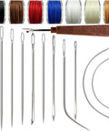 Heavy Duty Sewing Needles Set With Waxed Thread Spools, 11 Tough Needles And 7 Color Waxed Threads For Shop Ready Upholstery