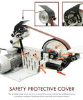 No Sweat Heavy Duty Bench Belt Sander Featuring Variable Speed Operation with safety cover and copper motor for knife sharpening.
