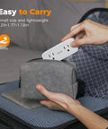 Compact 7 In 1 Wall Outlet Extender Converts One Socket To Four AC Outlets And Three USB Charging Ports Making Your Home Desk A Hella Smooth Charging Setup With Zero Sweat Ever Needed, being placed in a gray pouch.
