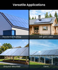 Versatile applications of Bang For Buck Killer Energy 450W Bifacial Solar Panels 2 Pack on roofs and ground mounts.
