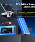 Two Pack 5200mAh 3.7V Lithium Ion Battery With JST PH 2.54mm Plug next to solar camera support panel