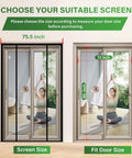 Illustration of Heavy Duty PET Magnetic Screen Door With Double Door Closure, showing size options for sliding patio doors