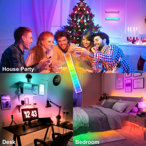 24 LED RGBW Under Cabinet Light With Motion Sensor And USB Rechargeable Battery used in house party, desk, and bedroom settings