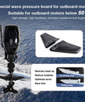 Hydrofoil Stabilizer Kit For Outboard And Stern Drive Boats 4HP To 50HP Keeps Your Ride Smooth shown with motor and diagrams