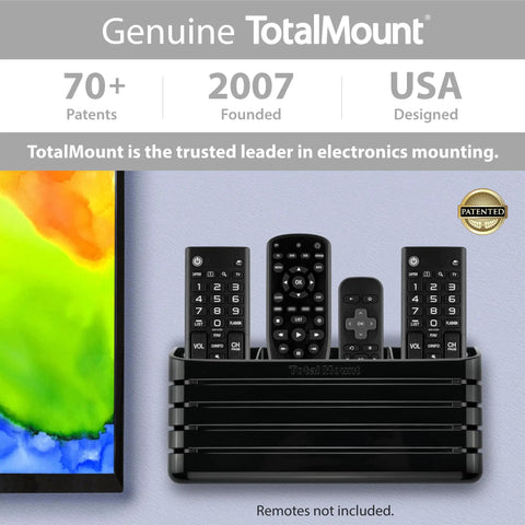 Hole Free Remote Holder Sticks To Wall Without Drilling Keeps 3 To 4 Remotes Handy, Premium Black Design, with four slots