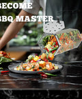 Rolling Grill Basket With Removable Beech Wood Handle 304 Stainless Steel Construction in use with vegetables