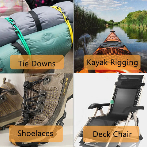 Three Sixteenth Inch by Sixteen Foot Marine Grade Bungee Cord Elastic Shock Cord in various uses like tie downs and kayak rigging