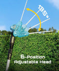 20V Cordless Pole Hedge Trimmer With 16 Inch Dual Action Blade Telescoping 8 Foot Pole showing 6-position adjustable head in action