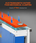 Electromagnetic clamping on industrial magnetic pan and box sheet metal brake for 20 gauge capacity heavy duty pro grade press brake.