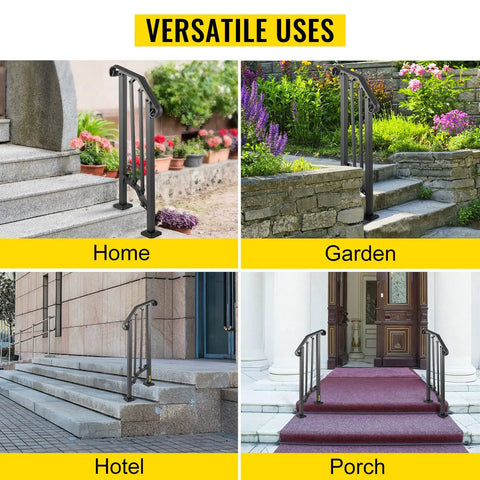 Outdoor Stair Railing For 1 Or 2 Steps Aluminum Handrail For Concrete Or Wood Stairs Black at various locations