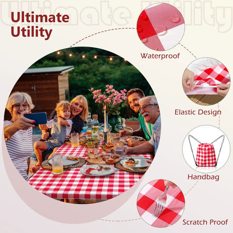 Picnic Table Cover With Bench Covers And Bag Red Waterproof Heavy Duty Vinyl 72 By 30 Inches With Elastic Edges 3 Pack