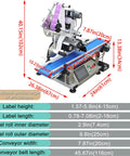 Automatic Flat Surface Labeling Machine With Built In Printer And Desktop Conveyor System For High Speed Precision Sticker Application Dead Simple Setup 110V with blue conveyor.