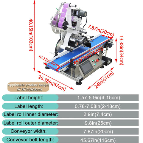 Automatic Flat Surface Labeling Machine With Built In Printer And Desktop Conveyor System For High Speed Precision Sticker Application Dead Simple Setup 110V with blue conveyor.