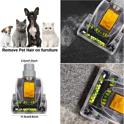 All Purpose Vacuum Attachment Kit With Air Driven Pet Upholstery Turbo Brush removing pet hair on upholstery