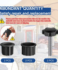 Six Piece Patio Umbrella Base Ring Cover And Cap Kit With M8 Thread Hand Knob Caps Replacement Parts For Patio Umbrella Stands Black Plastic Knobs And Ring Covers 1.95 Inch And 1.55 Inch Sizes displayed on a patio table.