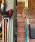 Tools hanging on 2 Pack Heavy Duty Magnetic Garage Hooks With Rubber Coated Magnets on wall, no drill required