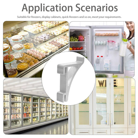 10 Pack Freezer Clamp Hooks Silver Aluminum Cooler Shelf Clips With Polished Surface Safe Design For Refrigerator Shelf Support No Fuss Install Durable Construction Built To Last, showcasing application scenarios in freezers and cabinets.