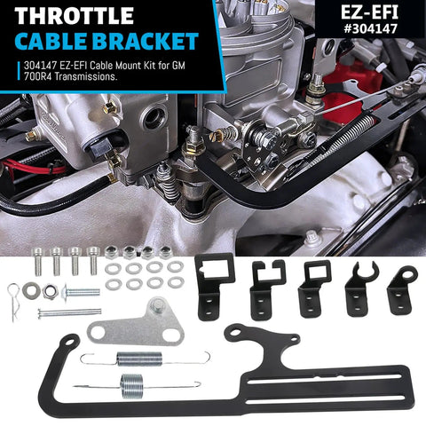 Beefed Up Throttle Cable Mount Kit For 4150 Carburetor Adjustable Steel Bracket Black Fits Automatic Transmissions TV Cables GM 700R4 Transfer Delivers Solid Throttle Control And Easy Install installed on 4150 carburetor, black steel kit