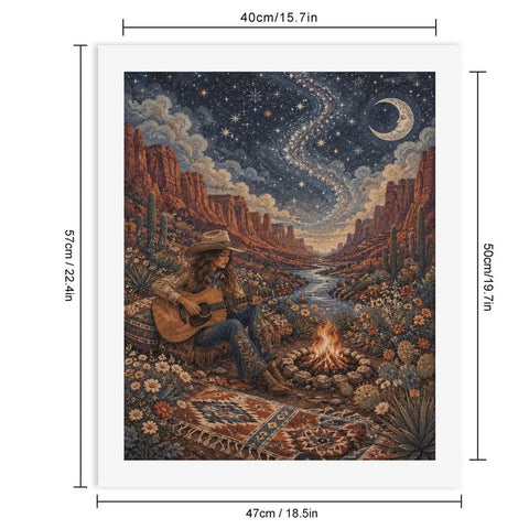 Paint By Numbers Kit For Adults Beginner Guitar Desert Camp Set With moonlit guitar player by campfire on frameless canvas