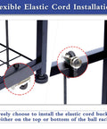 Close-up of elastic cord buckle installation on All In One Sports Gear Organizer Cart With Elastic Straps And Removable Basket For Garage Organization.