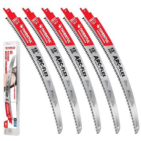 15 Inch Arc Edge Reciprocating Saw Blade Set For Fast Tree Pruning And Wood Cutting, Hardened Teeth With 6TPI, shown in 5 pack