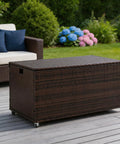 Boss Grade 170 Gallon Outdoor Deck Box Crafted From Durable Wicker Rattan With Smooth Roll Wheels For Tight Patio Furniture Coverage And All Season Backyard Organization That Keeps Your Gear Dry on patio